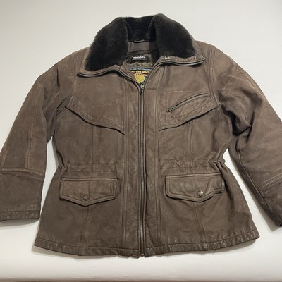 Vtg Wilsons Adventure Bound Leather Suede Bomber Jacket Brown Faux Fur Womens M
