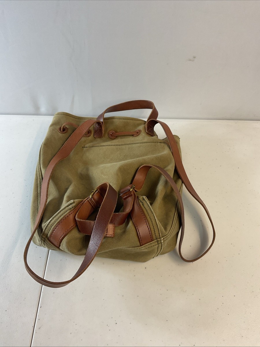 Madewell The Canvas Somerset Drawstring Backpack Green‎ Distressed MADEWELL Olive Canvas Somerset Drawstring Leather Strap  main image 2
