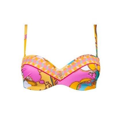 Lise Charmel Yellow Pink Floral Sun Bandeau Bra Underwire Bikini Top Size 36D