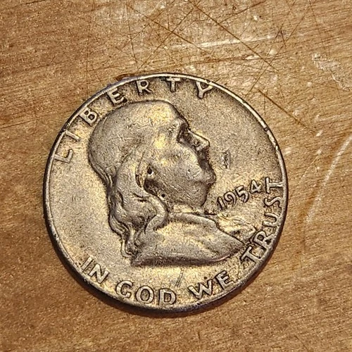 Vintage 1954 - P United States Franklin Half Dollar 90% Silver Grade Good