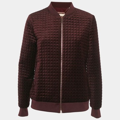 Ted Baker Burgundy Velvet Quilted Prindil Bomber Jacket M