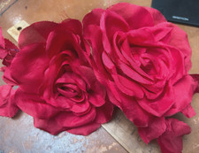 vintage millinery 1960s flower silk roses leaves red 5" made in USA
