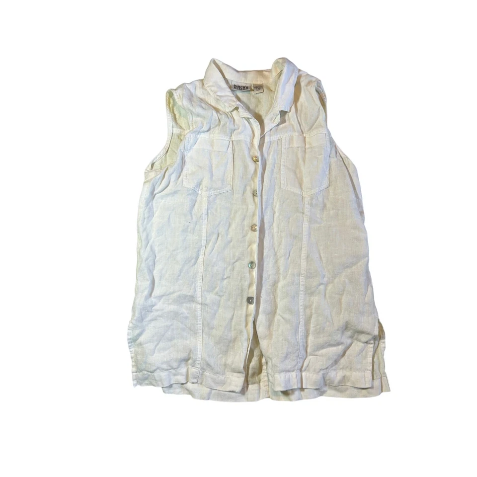 Camisa Chicos Design Lino Sin Mangas Botón Frontal Mujer Talla 2 Marfil Foto 2 de 4