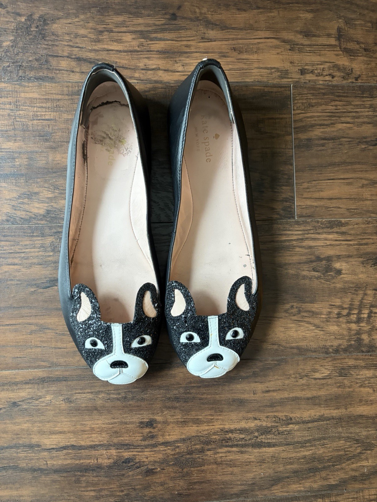 Kate Spade Winthrop Black White Boston Terrier Frenchie Ballet Flats Size 9.5 thumbnail 2