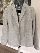 Talbots Women's Gray Wool Blend Blazer Size 10 Lined Crest Buttons EUC