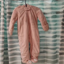 Carter's Pink Hooded Fleece Snowsuit 9M Solid Bear Theme Footed Full Zip