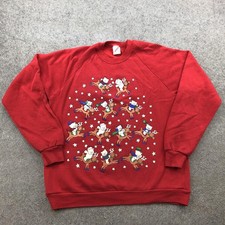 Vintage Jerzees Sweatshirt Mens XL Red Christmas Reindeer Fleece Graphic USA 90s