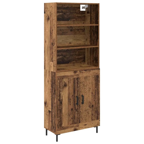 Altholz Highboard Massivholz 69,5X34X180 Cm Vintage Wohnzimmer-image