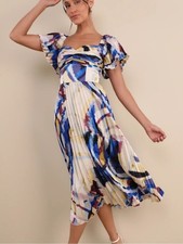 Lulu  s Authentically Yours Blue Multi Abstract Print Satin Midi Dress Size Med