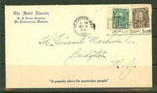CANADA THE HOTEL LINCOLN ST CATHERINES OCT 14 1932 C/C ARCH COMBO TO USA