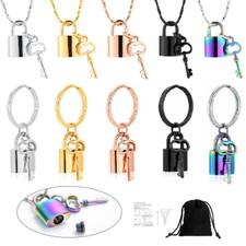 Stainless Steel Key Lock Urn Pendant Necklace Cremation Ashes Keepsake Keychain