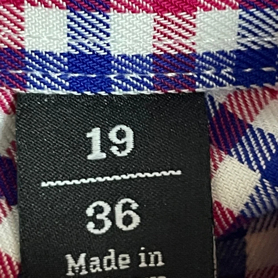 Camisa con botones Nordstrom 19 36 azul rojo blanco guinga manga larga para hombre Foto 4 de 4