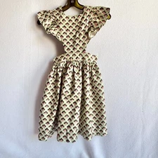 Vintage 1940s 1950s Girl's Floral Cotton Pinafore Apron Cottagecore Country