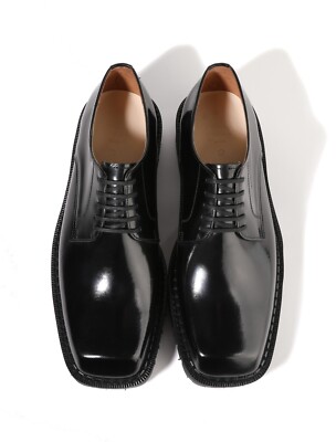 Firenze Atelier Men's Black Leather Square Toe Oxford Derby Shoes