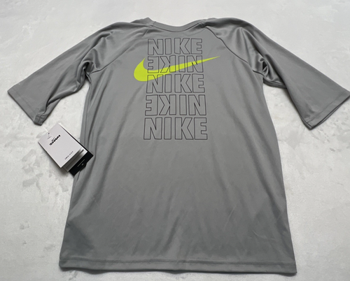 NWT Nike Boys L 12 / 14 Dry-Fit Rash Guard Swim Shirt Sun Protection UPF40+ Gray - Picture 8 of 9
