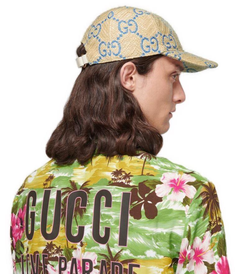 【関税送料込】GUCCI GG RAFFIA HAT L NEW $750 GUCCI Natural Raffia Straw Black Embroidered GG