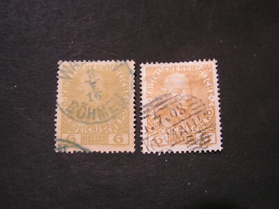 Austria, two old stamps  ,  colors ,    Böhmen in blau  1916