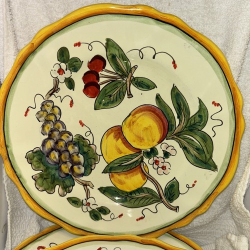 4 Deruta Pottery Hand Painted Fruit Pattern Dinner Plate Italy Unused. 10"Good - Picture 2 of 5