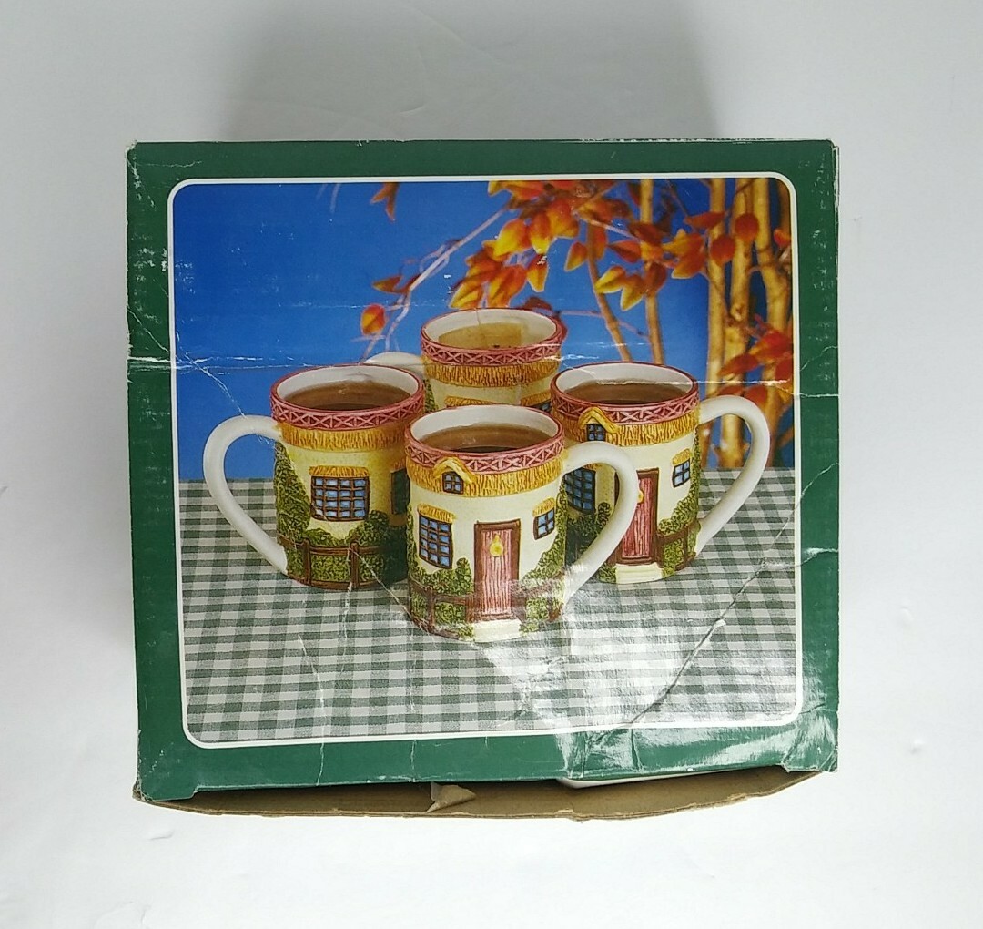 Set of (4) J.S.N.Y. English Garden Ceramic Coffee Cup Mug House Embossed Raised 