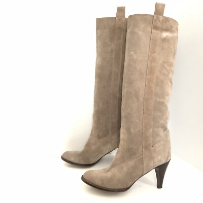 L'Autre Chose Suede Knee High Heeled Boots Womens Size US 7.5 Tan Leather