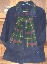 New England Mackintosh Wool Coat With Plaid Scarf & Lining Navy Blue Sz 12