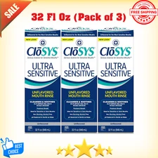 CloSYS Ultra Sensitive Mouthwash, Unflavored, Soothe Mouth - 32 Oz (Pack of 3)
