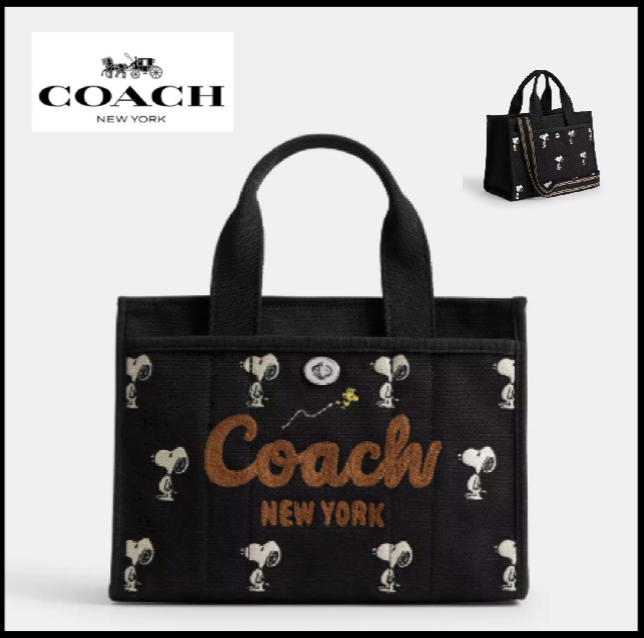 COACH CBF70 Peanuts Cargo Tote 26 Canvas Grosgrain Shoulder Bag