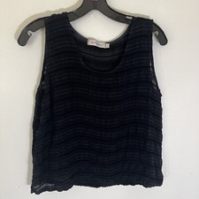 Fresh Produce Sleeveless Top Women’s L Black Viscose Linen Blend Made In USA
