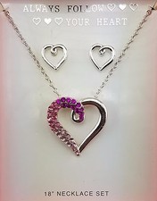 NEW 18" HEART NECKLACE  EARRINGS JEWELRY SET 
