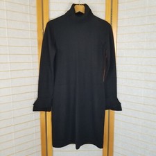 Cynthia Rowley Marino Wool Sweater Dress Black Turtleneck Flutter Cuff Small