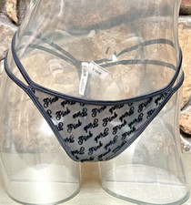 Victoria's Secret PINK Mesh Strappy THONG Panty Size M BLK LOGO NWT 14.95