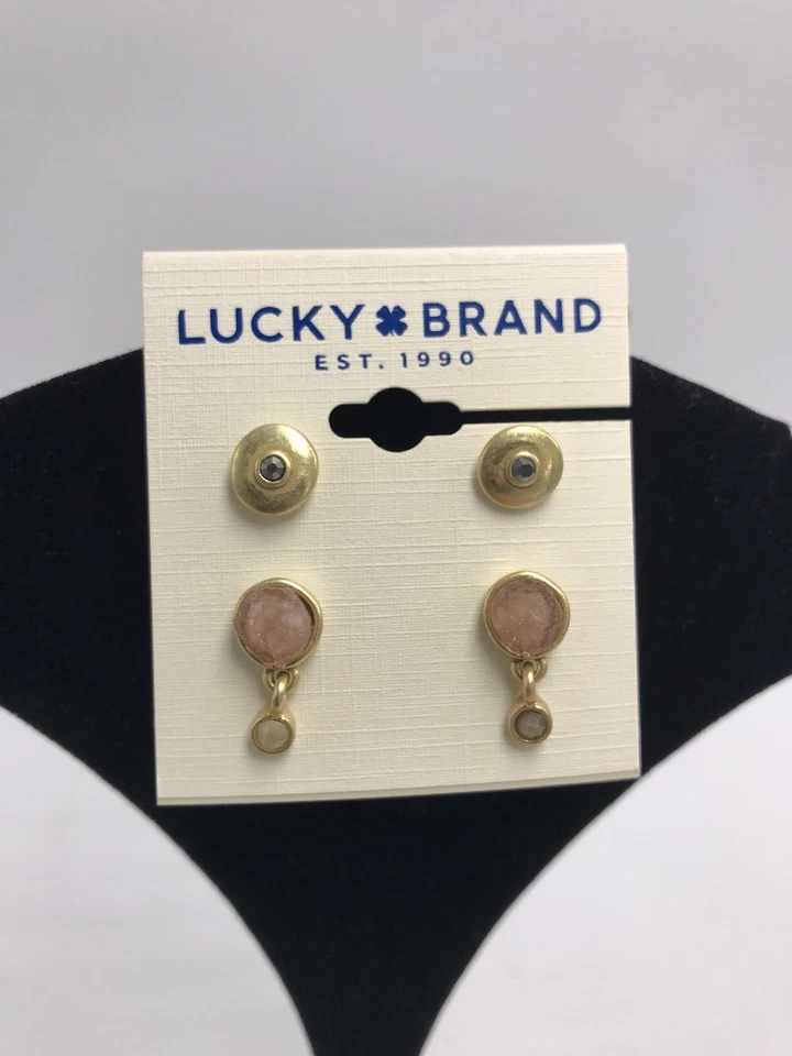 Juego de aretes LUCKY BRAND dorado rosa druzy #201 Foto 3 de 4