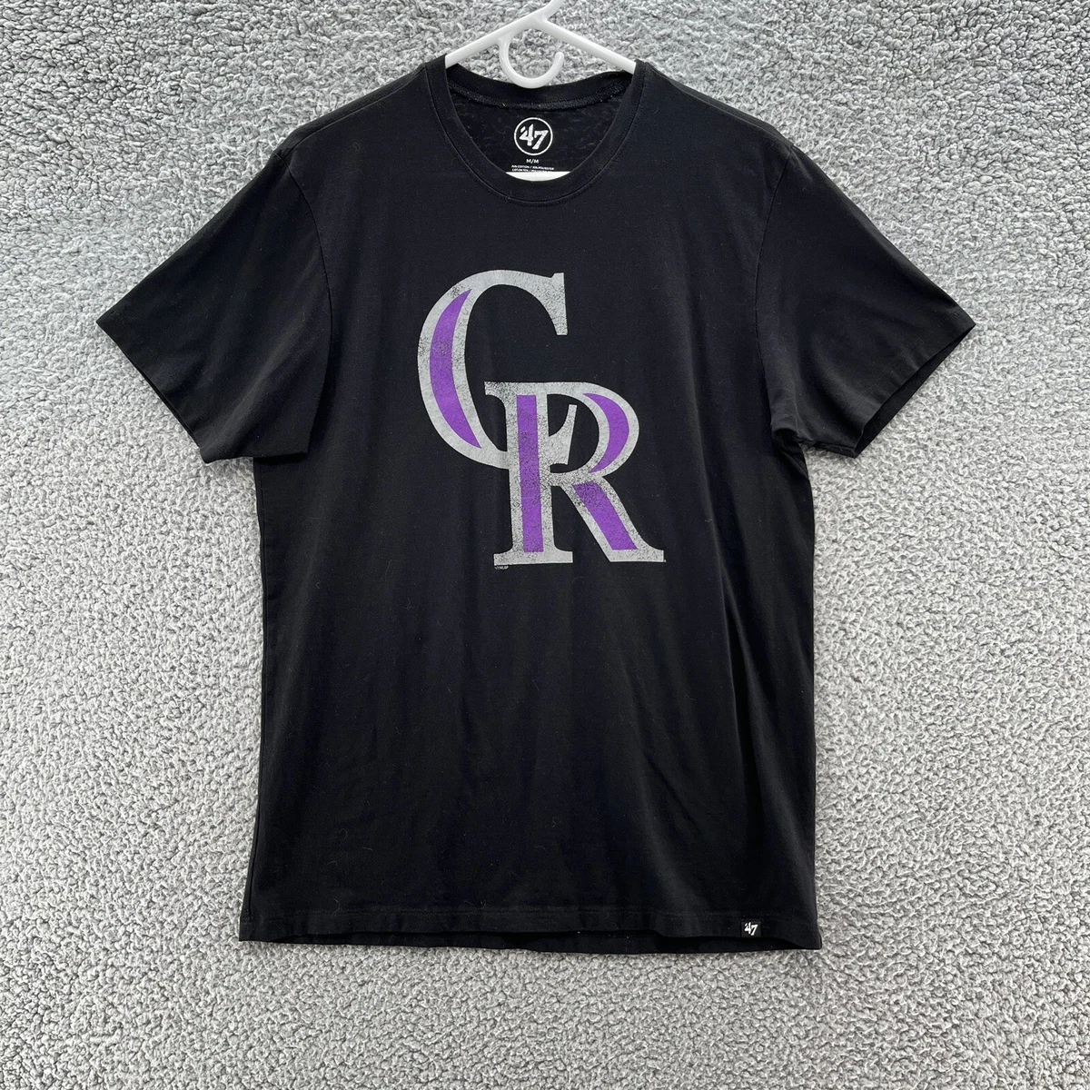 Colorado Rockies T Shirt Mens Medium Black Short Sleeve Logo MLB 47 Brand