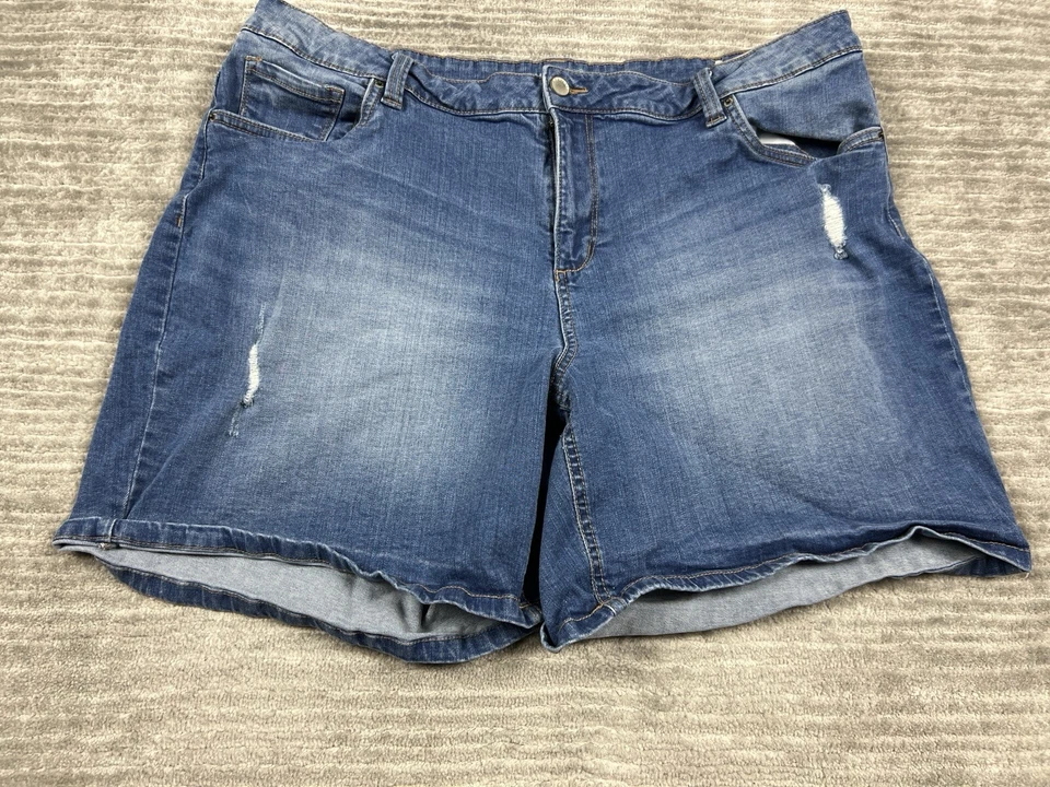 Pantalones Cortos Route 66 Mujer 18 Azul Medio Lavado Mezcla de Algodón Elastizados Envejecidos Foto 3 de 4