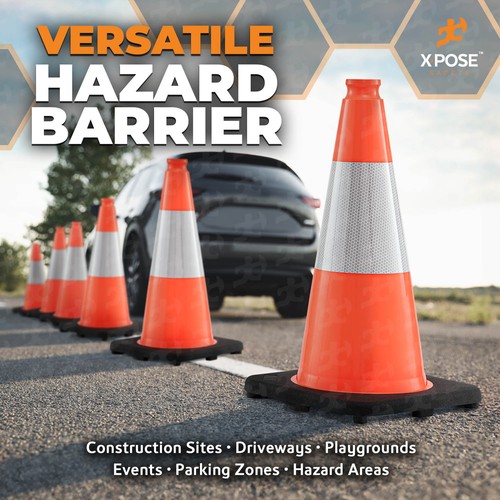 12 of Orange Traffic Cones 18 Inch with 6" Collar, PVC Plastic Safety Cone - Picture 6 of 7
