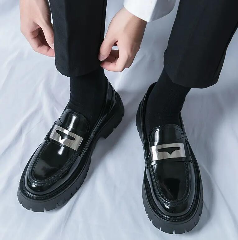 Men Punk Creepers Loafers Shoes Slip On Platform Shoes Metal