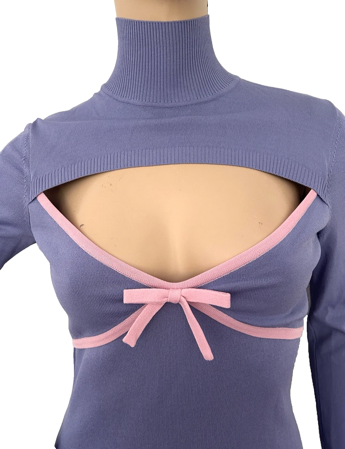 MOSCHINO JEANS mini abito rosa lilla ritagliato manica lunga UK 8 US 6 IT 40 NUOVO