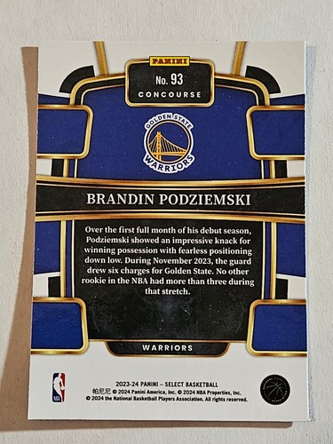 Brandin Podziemski - 2023-24 Select Blue Rookie Card - Picture 2 of 2