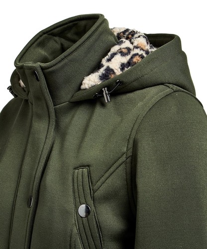 Big Chill Olive Leopard Sherpa-Lined Hood Fleece Anorak Women's Size Small - Picture 3 of 12