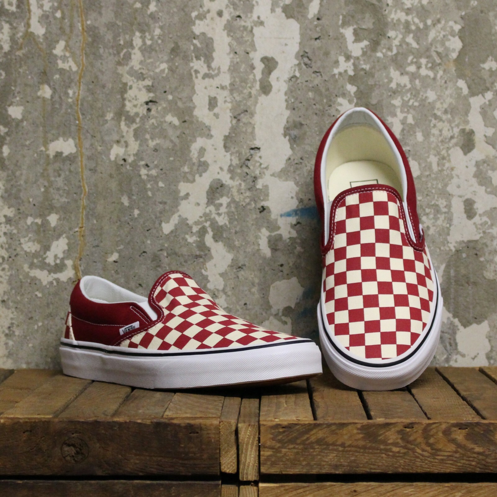 red gingham vans slip on