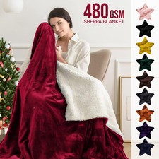 Large Sherpa Fleece Blanket Heavy GSM Weighted Bed Blankets Soft Warm Sofa Throw