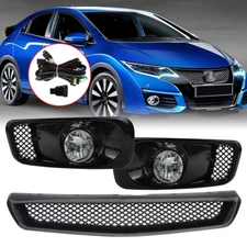 Fit 1999 2000 Honda Civic JDM Type Front Upper Grille Fog Lights lamp w/Wiring