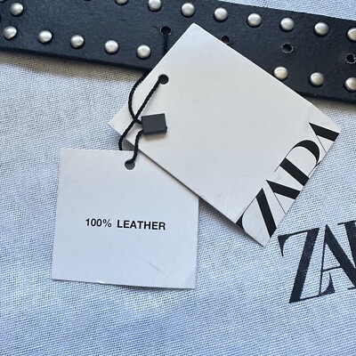 New Zara Rhinestone 100% Leather Black Belt Size 30 32 1736  display picture 2