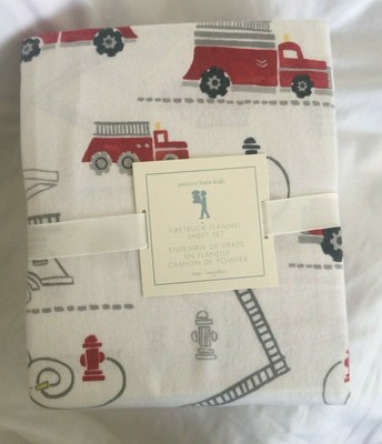 Pottery Barn Kids Firetruck Flannel Sheet Set Twin Nwt Nla Ebay