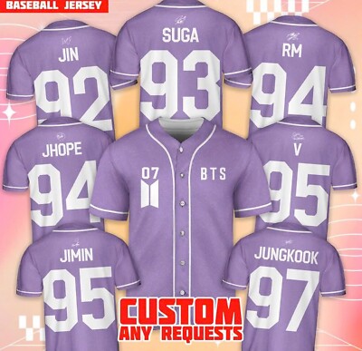 BTS Members Purple Baseballl Jersey Army Merch Kpop Shirt Concert