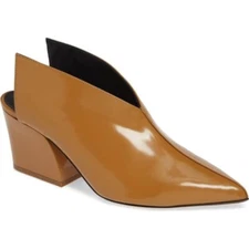 Tibi Owen Winged Leather Mule Brown Tan Patent Leather Heels Boot Size 6