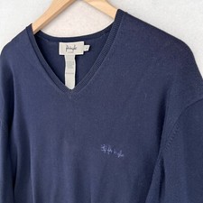 PRINGLE Sweater Mens L V-Neck Long Sleeve Pullover Stretch Cotton Blend Blue HK