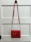 Betsy Johnson Red, Patent Leather Purse With Bow And Silver Chain Accent.￼