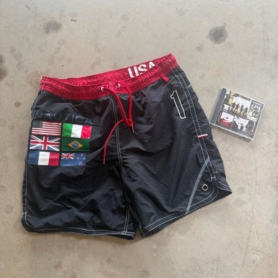 Vintage Nautica International Flags Graphic Swim Trunks with USA Waistband Detai
