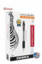 Zebra Sarasa Dry X20 Gel Pens 12 Pack Black Ink 0.7mm Fast Dry 46810